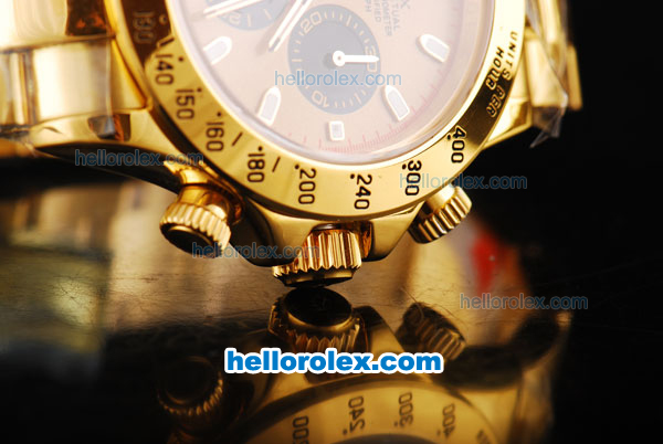 Rolex Daytona Swiss Valjoux 7750 Chronograph Movement Full Gold with Black Subdials and White Stick Marker - Click Image to Close